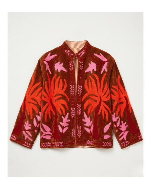 Brown Flame Leaf Velvet Suzani Jacket