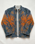 Grey Tropical Leaf Velvet Suzani Jacket