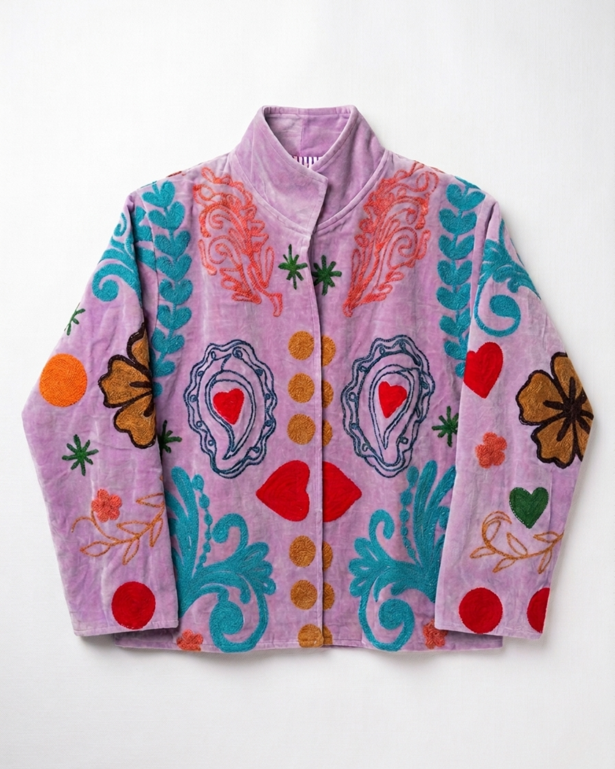 Lavender Heart Mirror Velvet Suzani Jacket