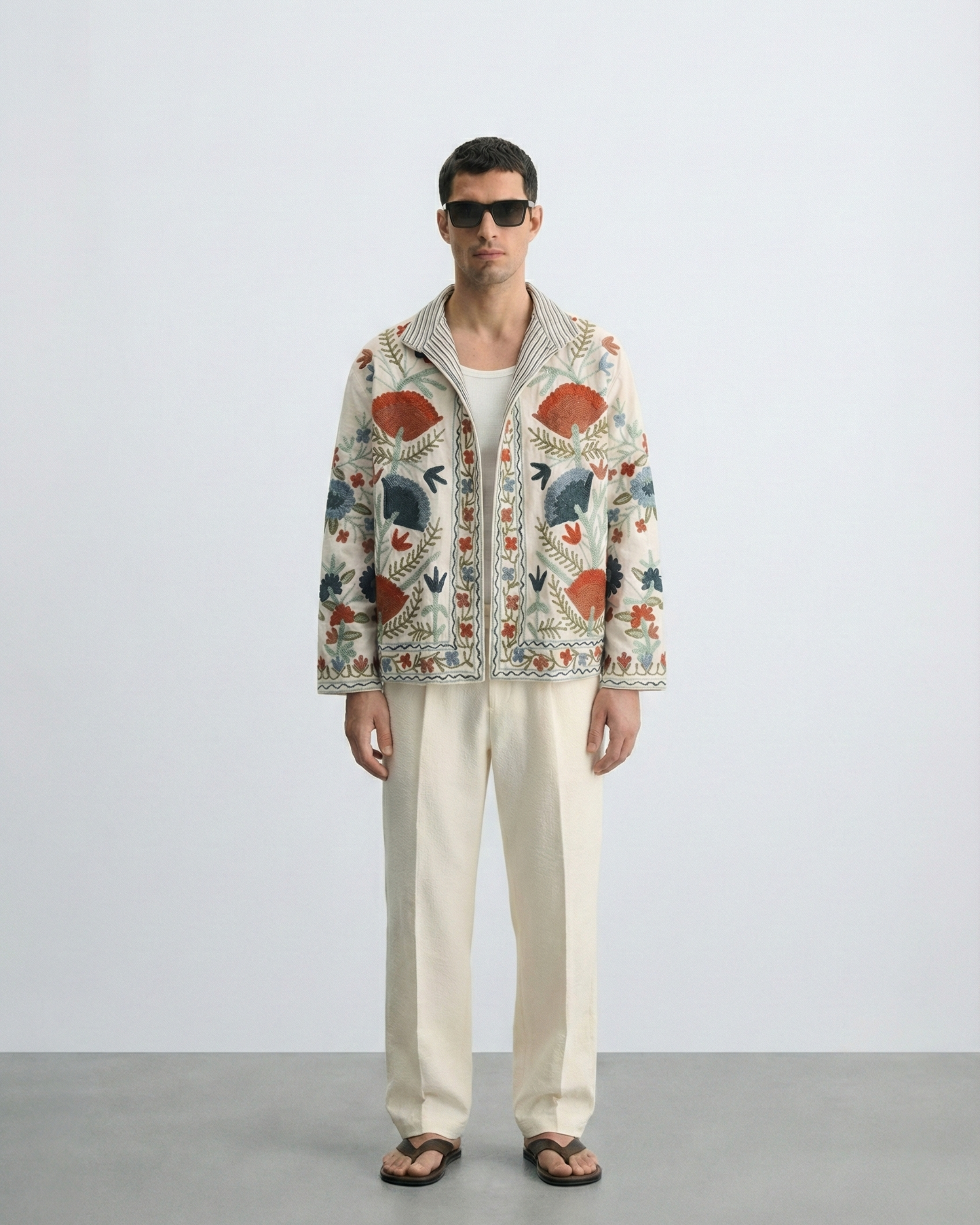Ivory Poppy Handloom Suzani Jacket