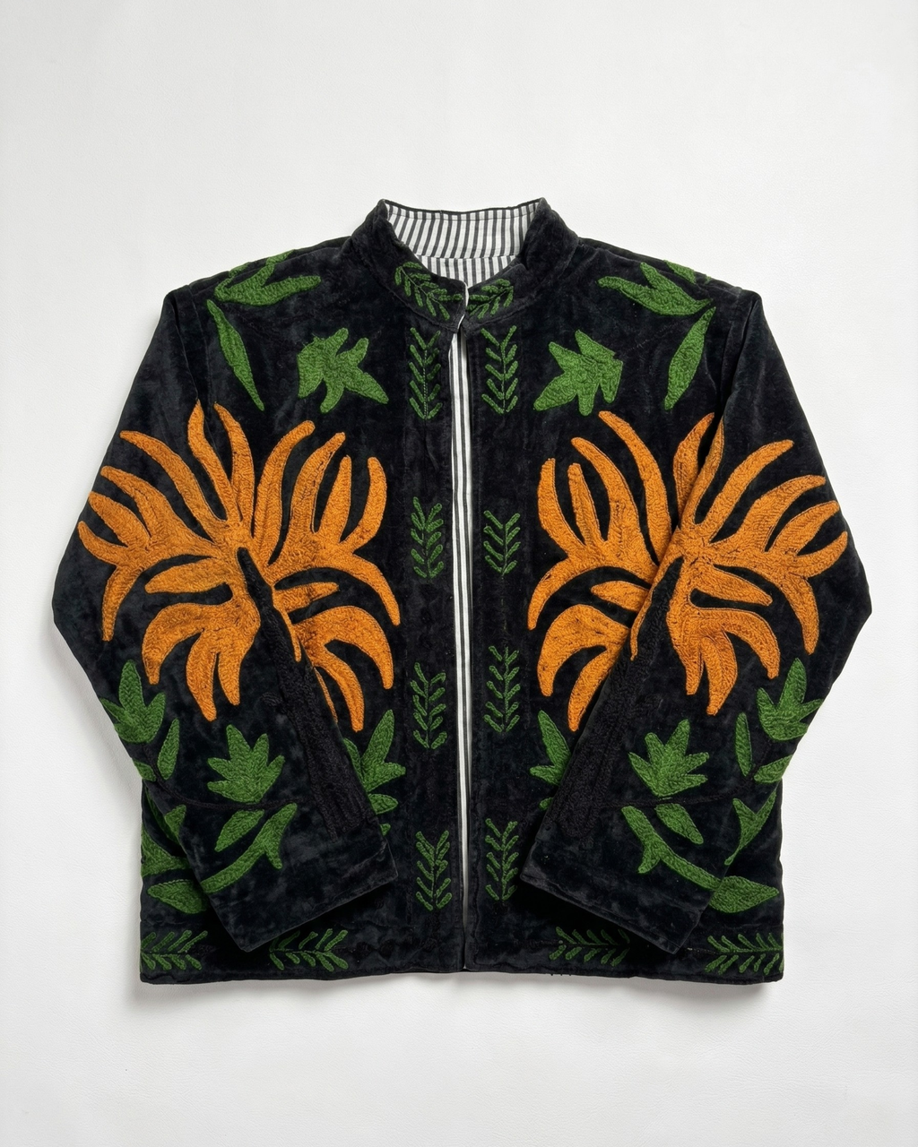 Black Solar Flame Velvet Suzani Jacket