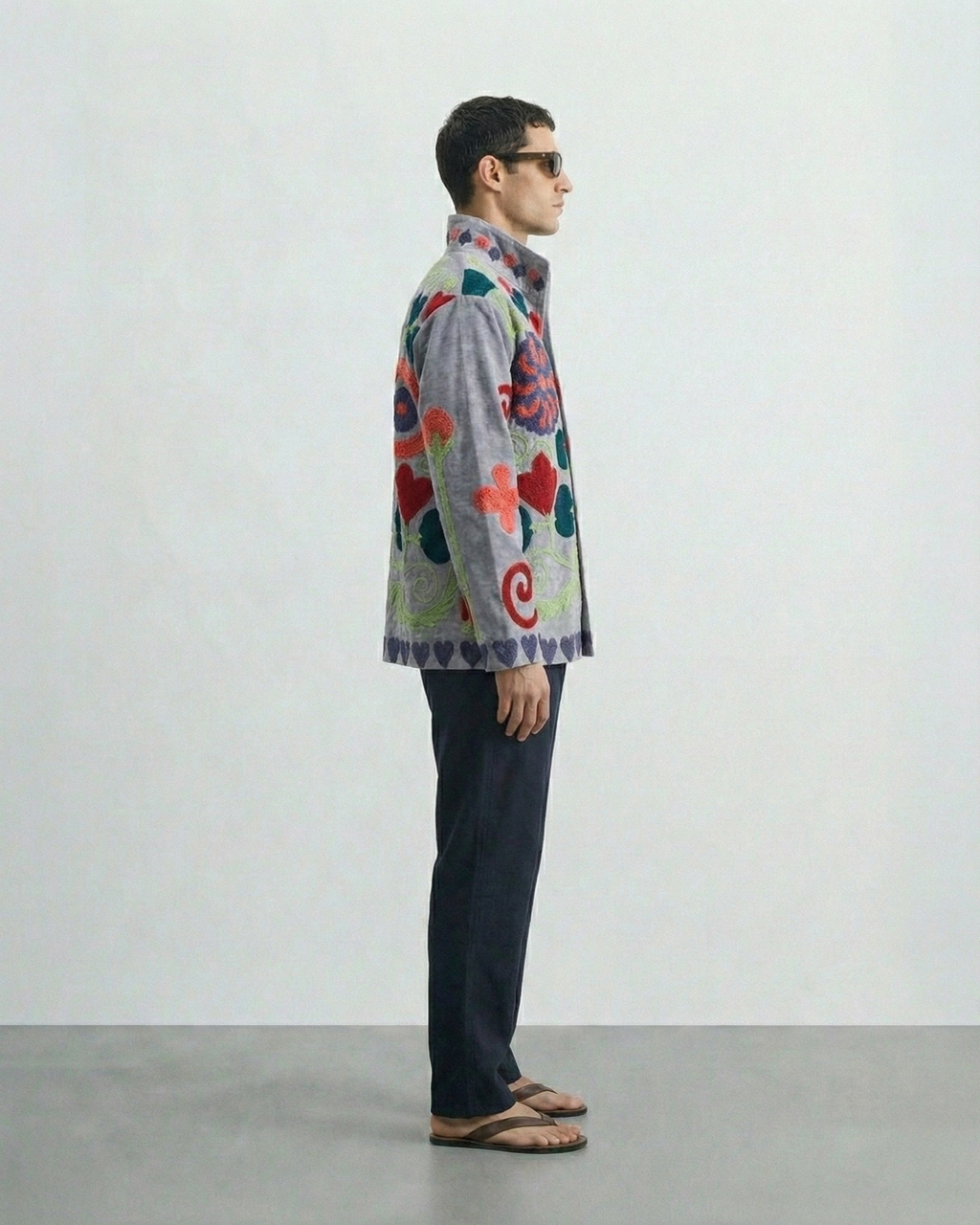 Grey Heart Medallion Handloom Suzani Jacket