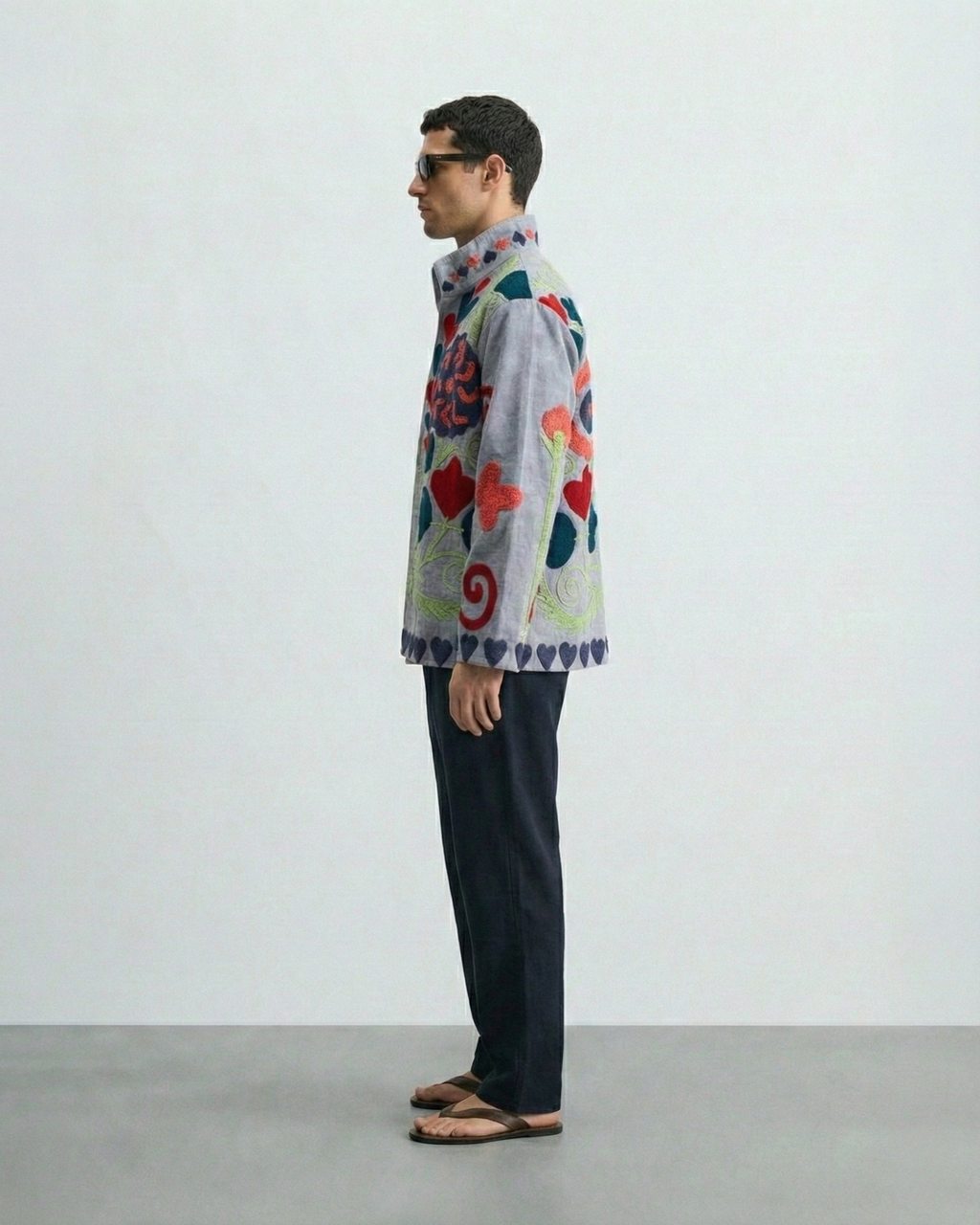 Grey Heart Medallion Handloom Suzani Jacket