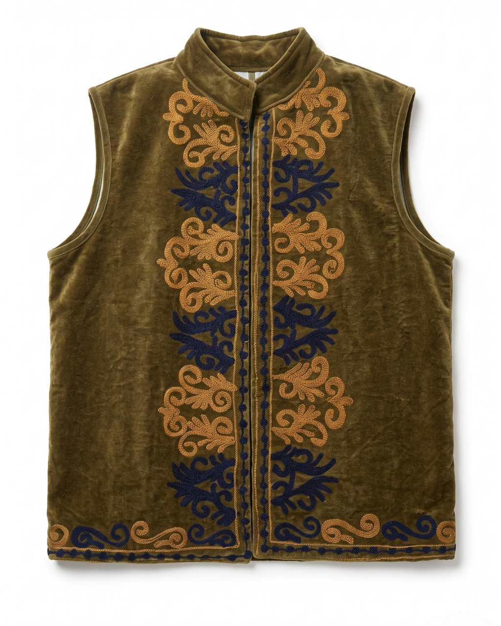 Olive Velvet Scroll Suzani Vest
