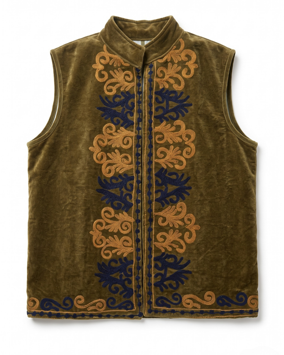 Olive Velvet Scroll Suzani Vest