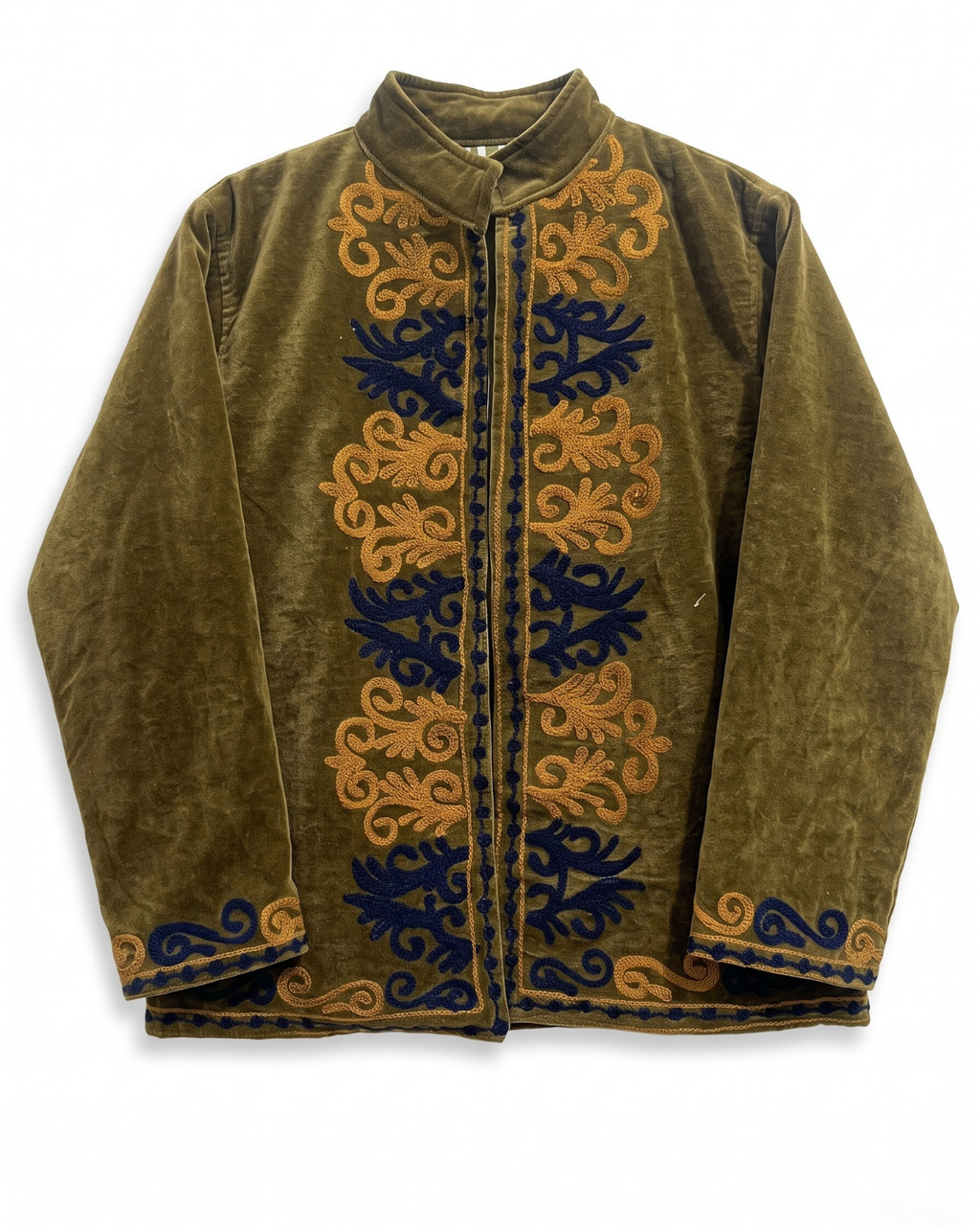 Olive Velvet Scroll Suzani Jacket