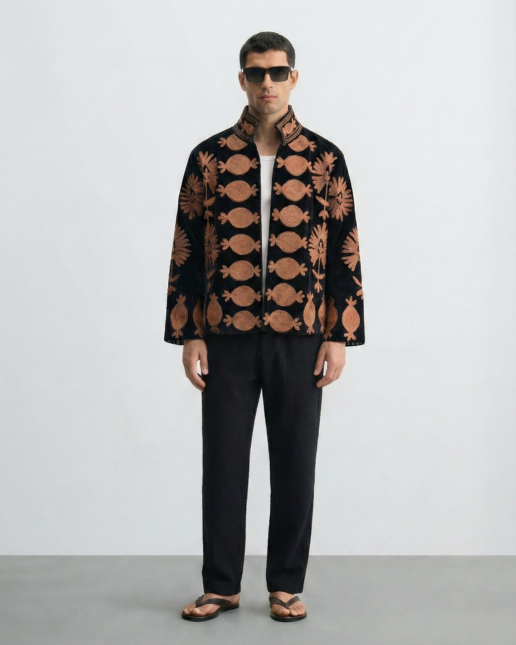 Black Copper Pomegranate Velvet Suzani Jacket
