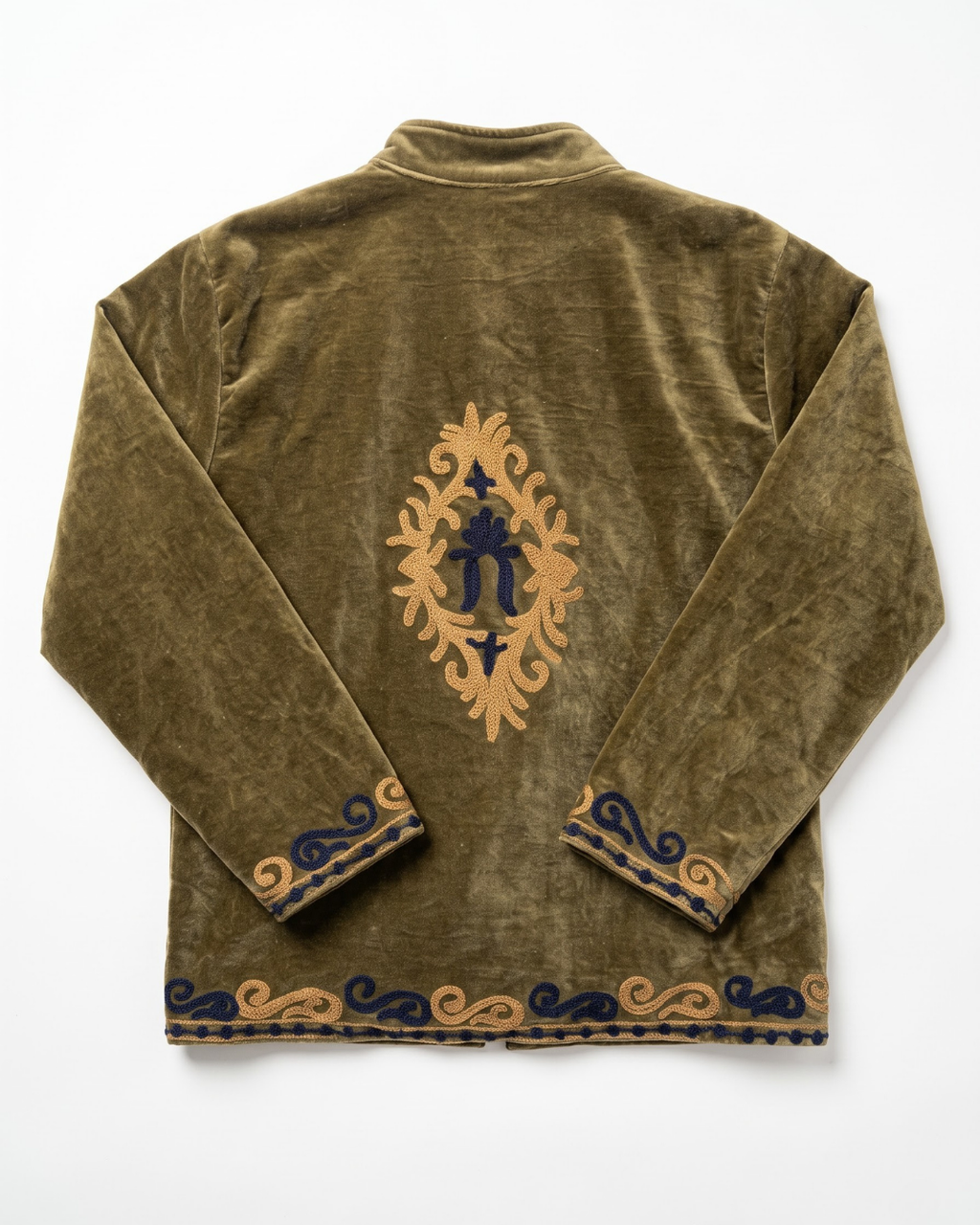 Olive Velvet Scroll Suzani Jacket