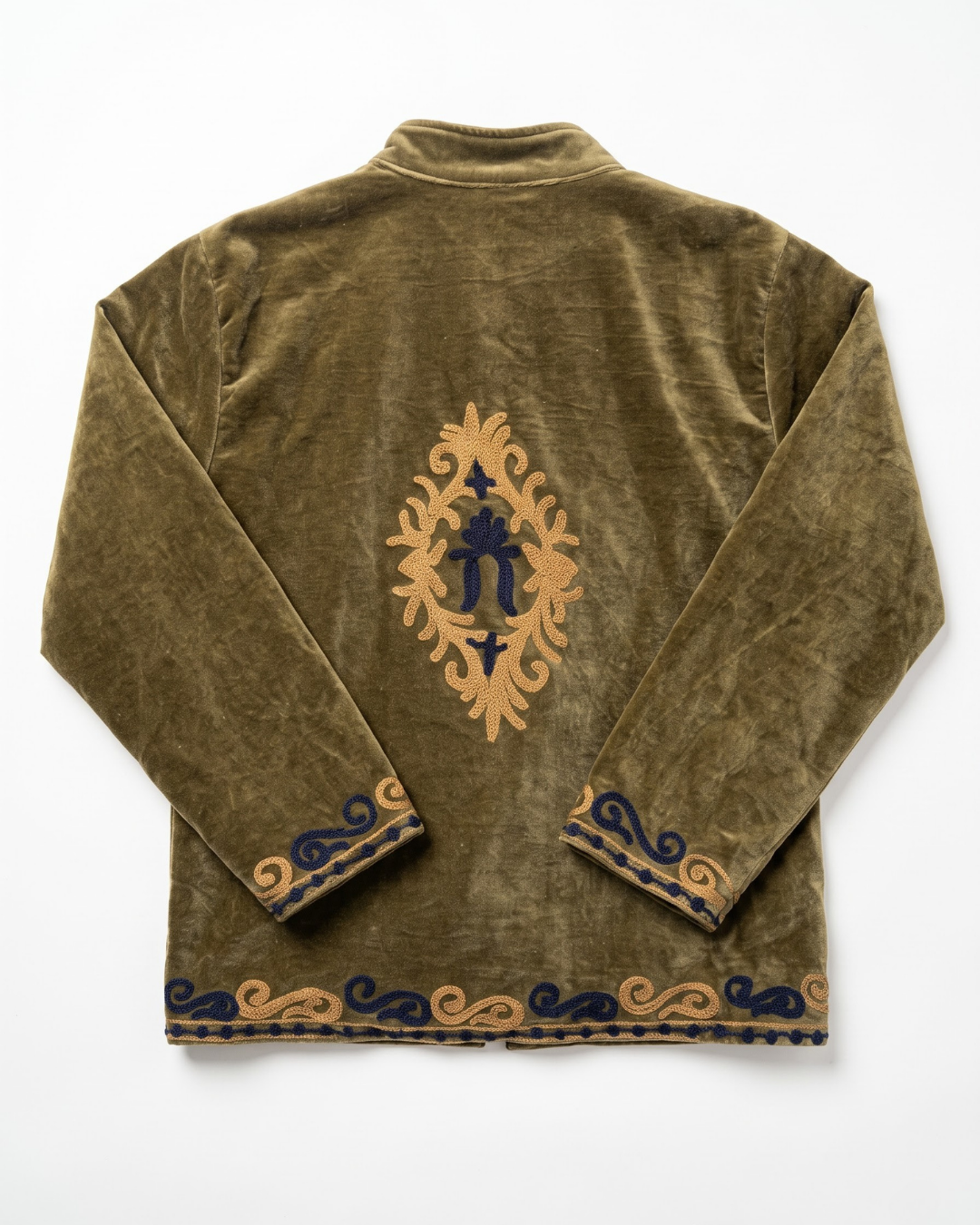 Olive Velvet Scroll Suzani Jacket