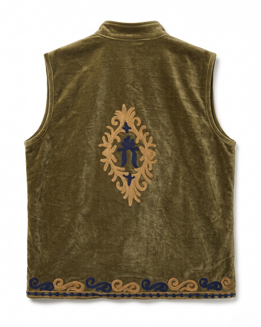 Olive Velvet Scroll Suzani Vest