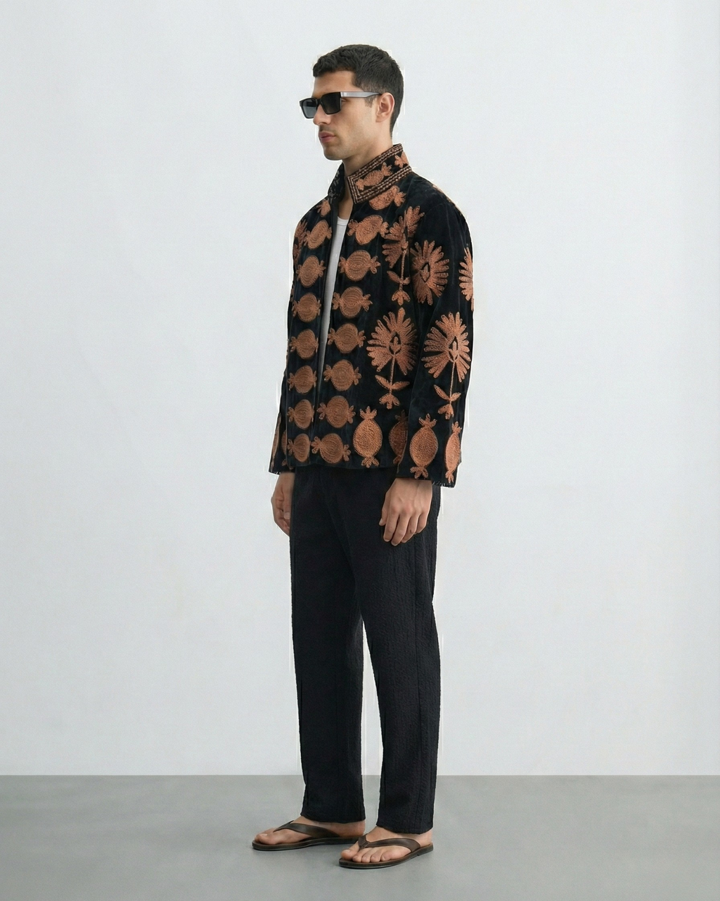 Black Copper Pomegranate Velvet Suzani Jacket
