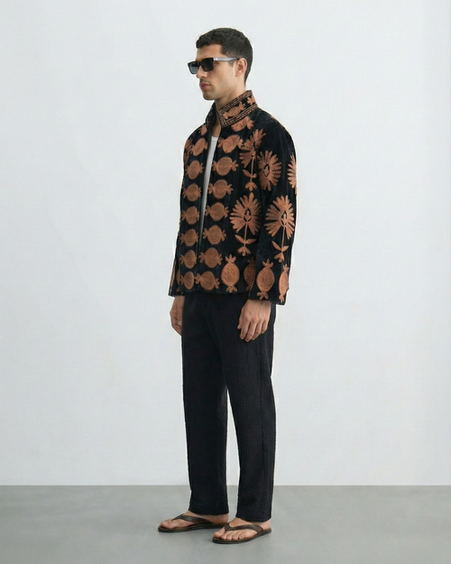 Black Copper Pomegranate Velvet Suzani Jacket