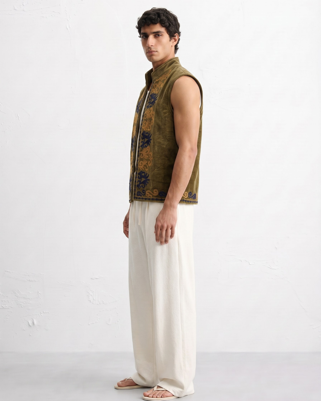 Olive Velvet Scroll Suzani Vest