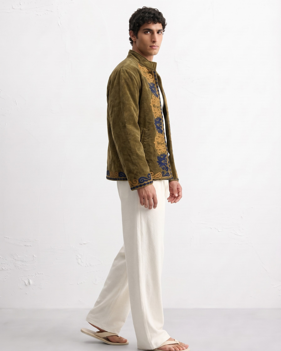 Olive Velvet Scroll Suzani Jacket