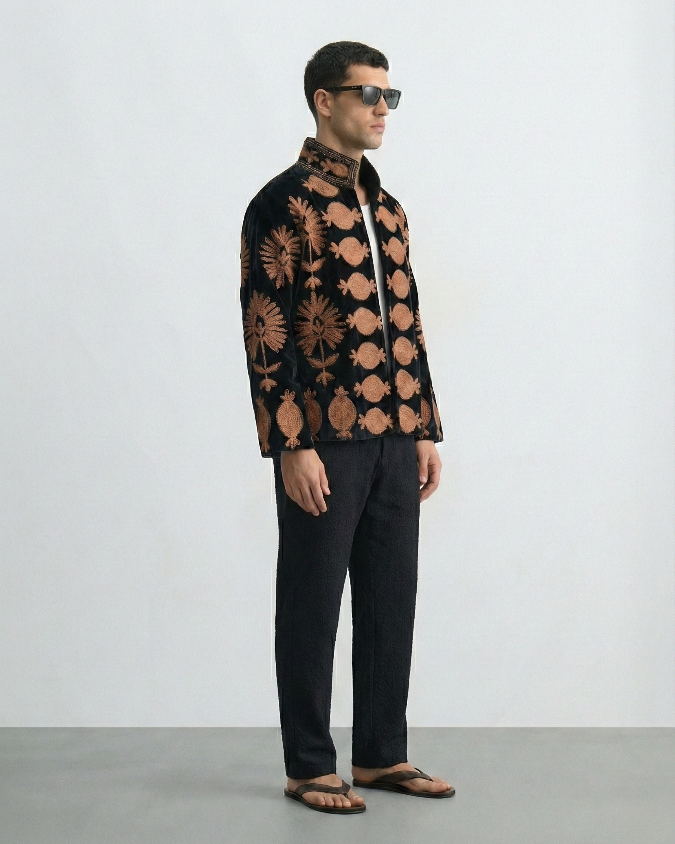 Black Copper Pomegranate Velvet Suzani Jacket