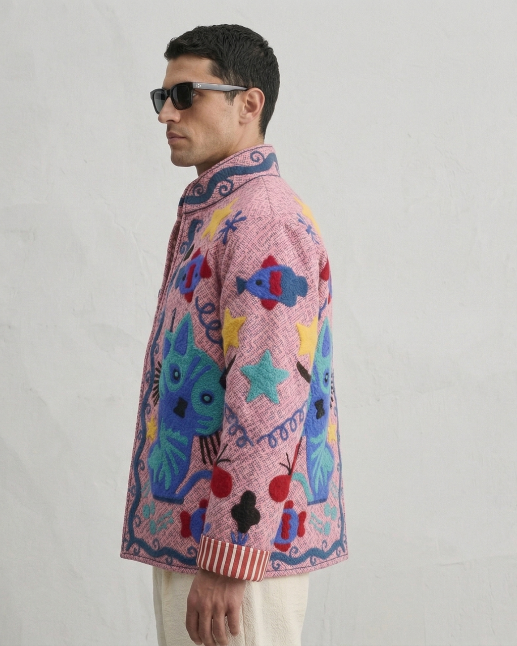 Pink Cat Folk Art Handloom Suzani Jacket
