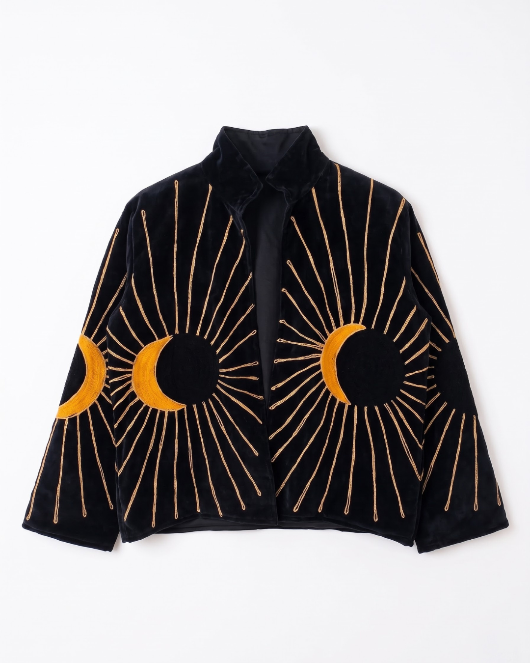 Black Crescent Sun Velvet Suzani Jacket