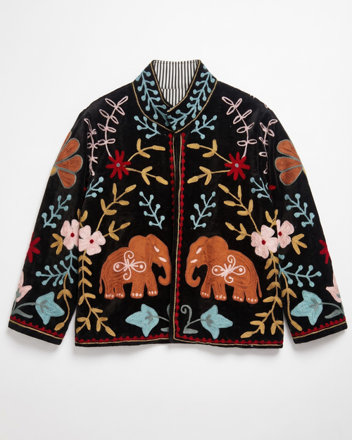 Black Elephant Velvet Suzani Jacket
