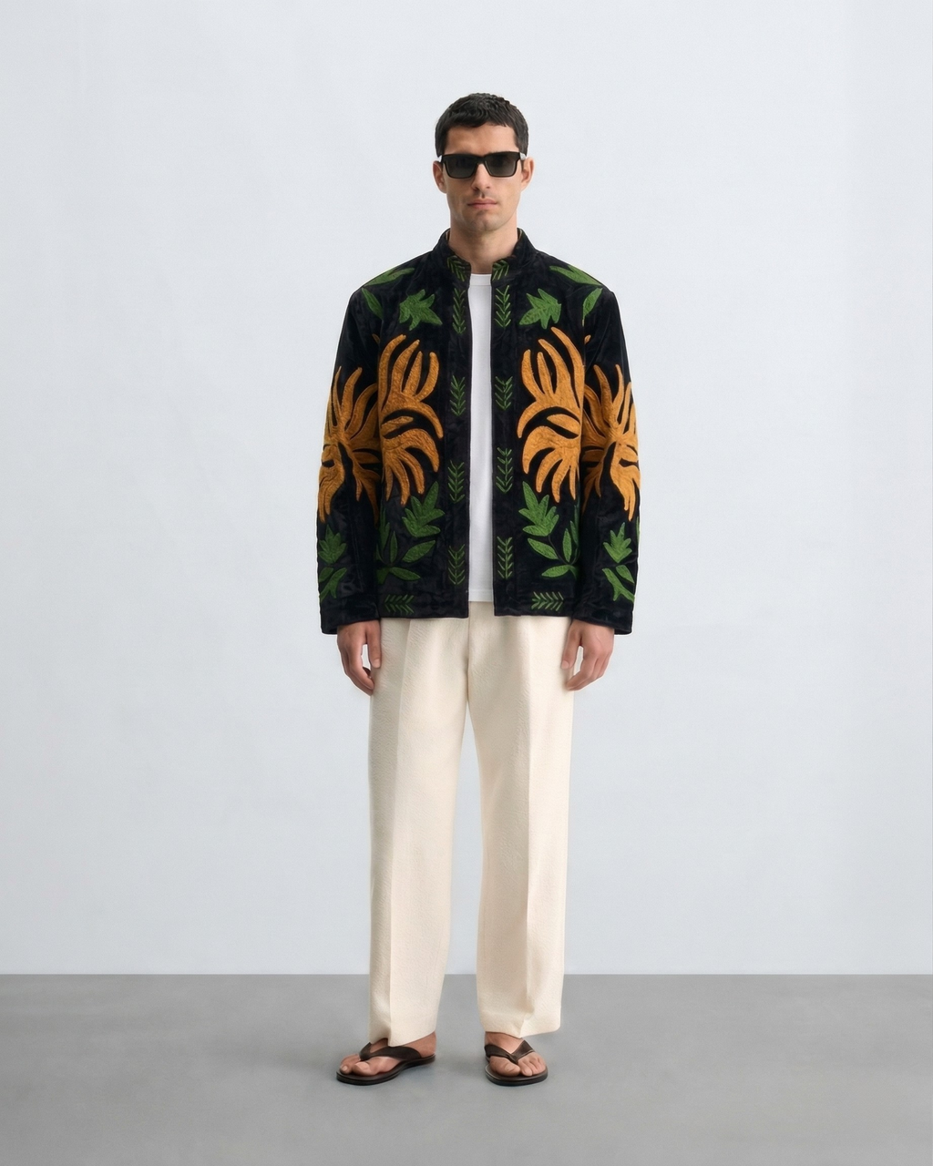 Black Solar Flame Velvet Suzani Jacket