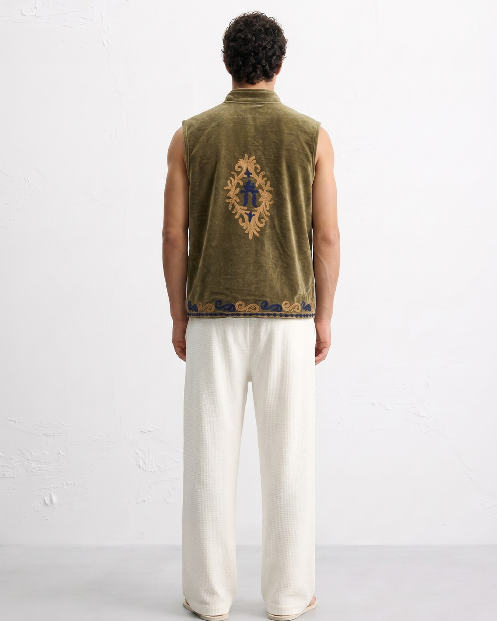 Olive Velvet Scroll Suzani Vest