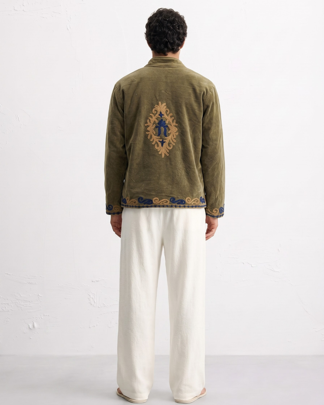 Olive Velvet Scroll Suzani Jacket