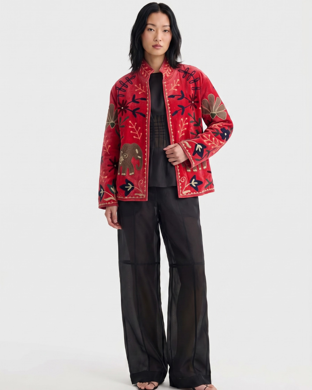 Crimson Elephant March Suzani Jacket