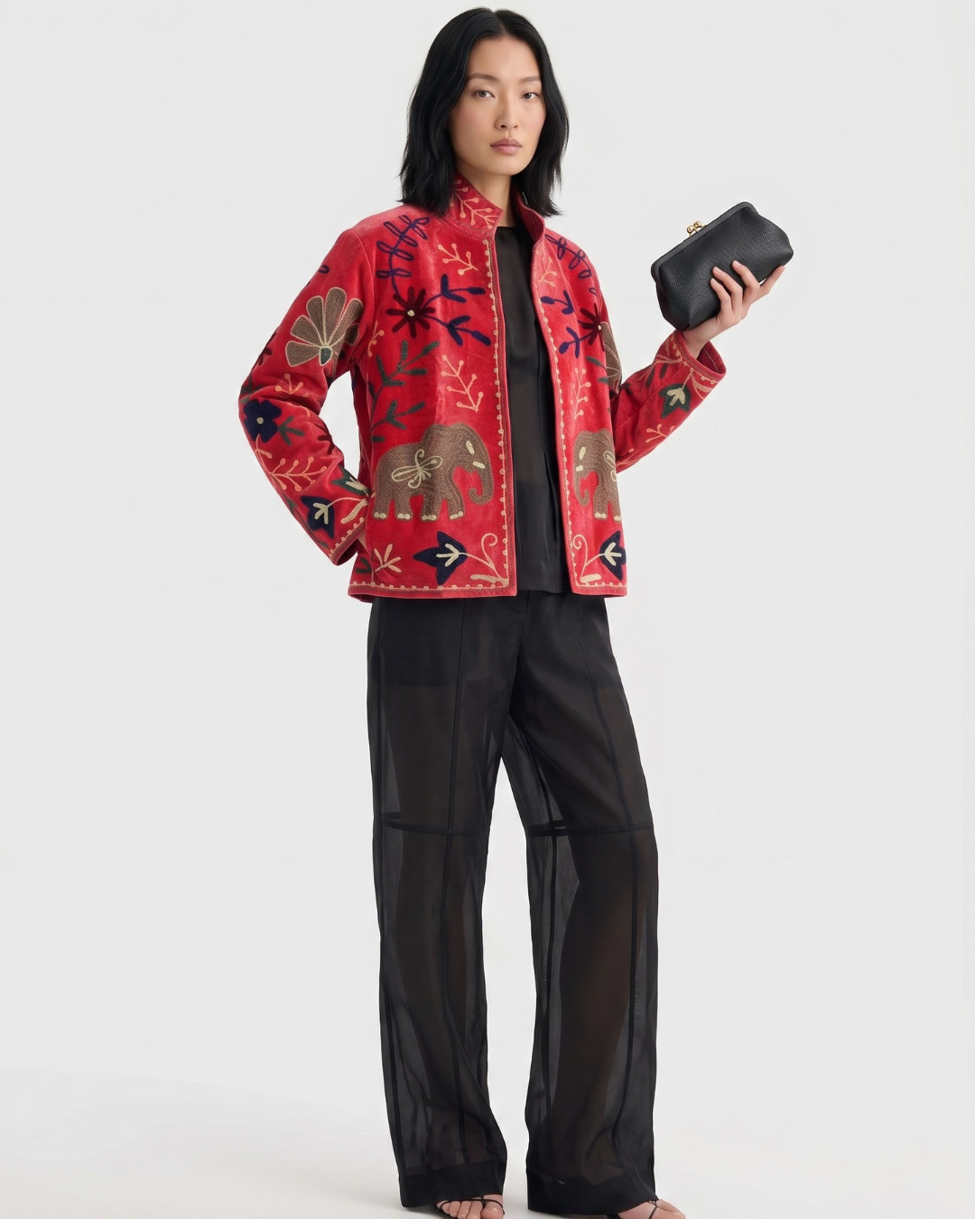 Crimson Elephant March Suzani Jacket