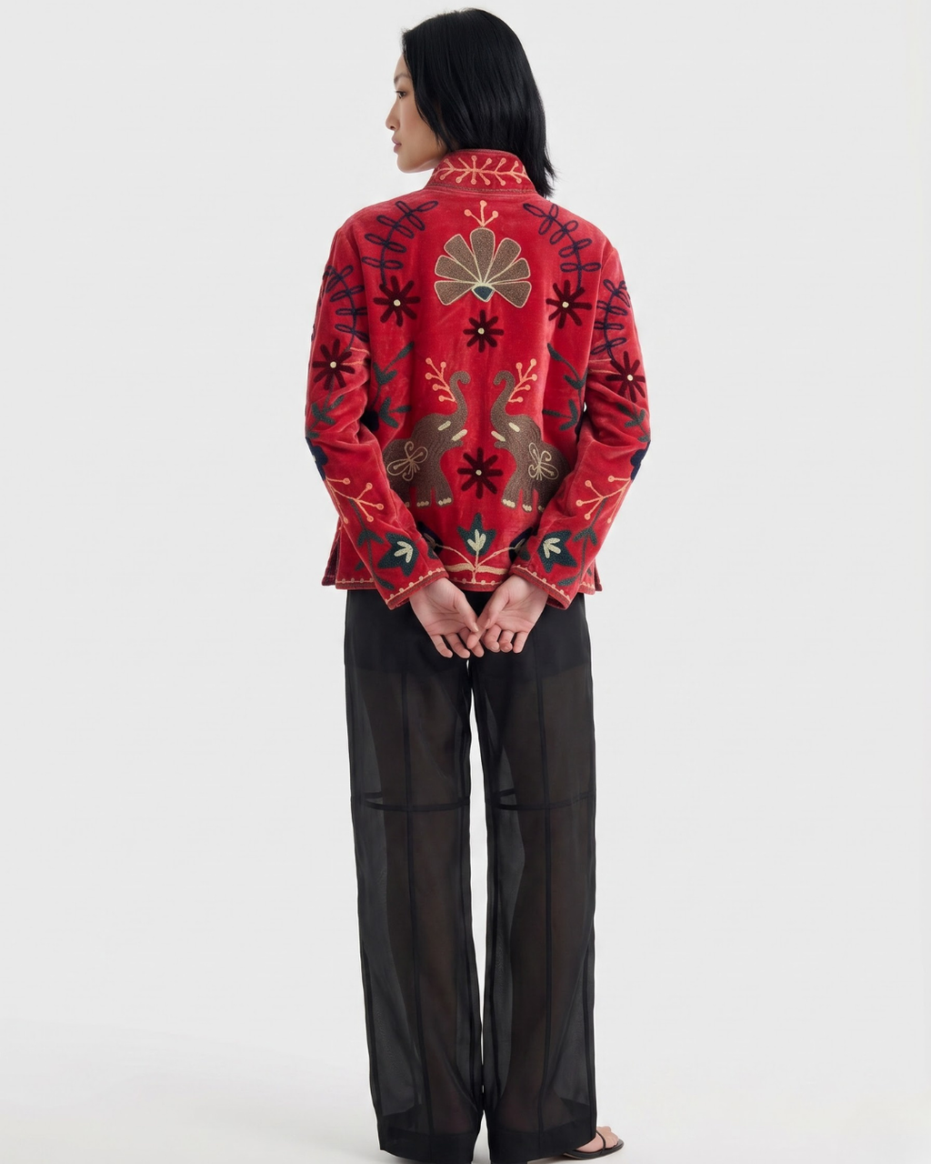 Crimson Elephant March Suzani Jacket