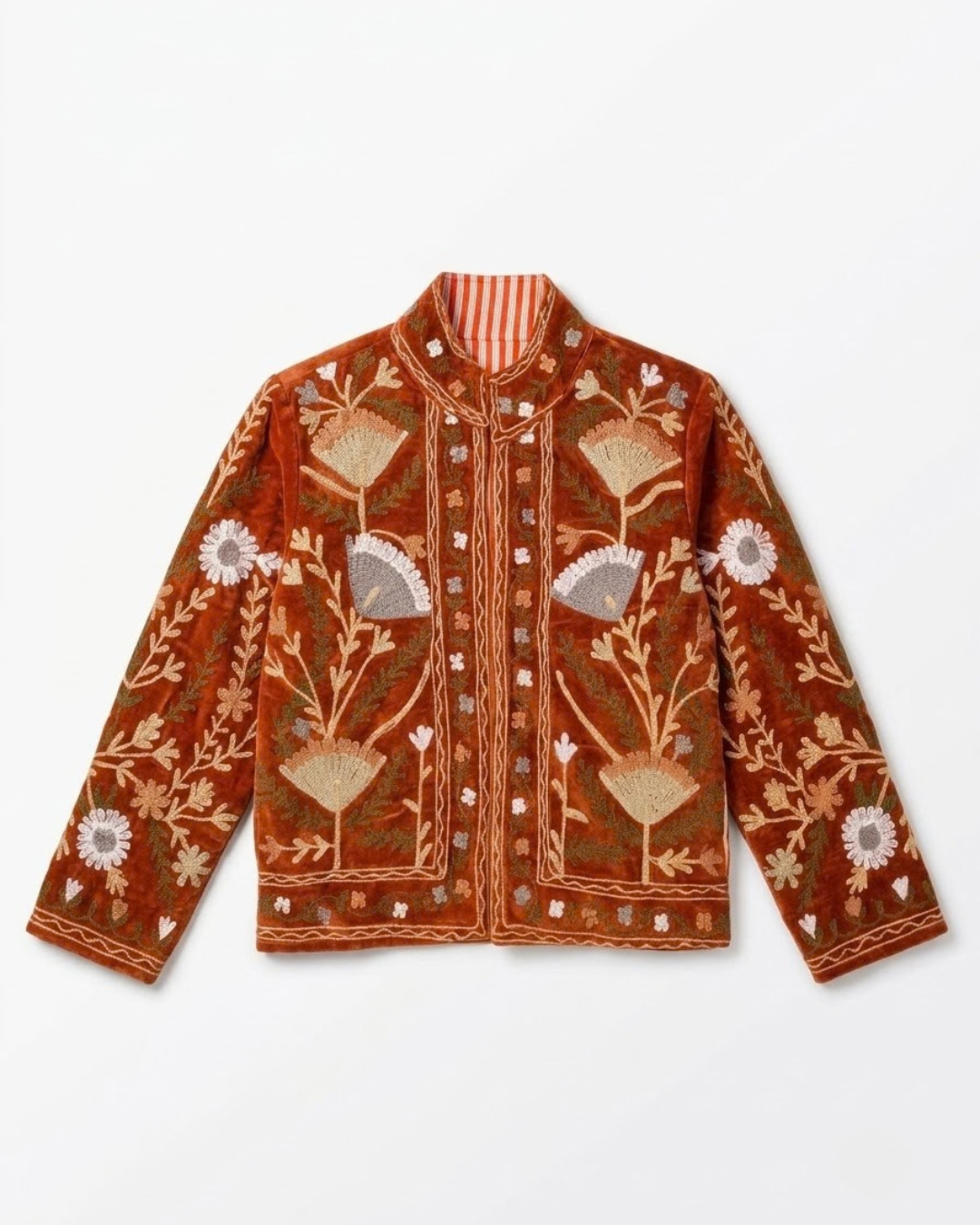 Terracotta Poppy Velvet Suzani Jacket