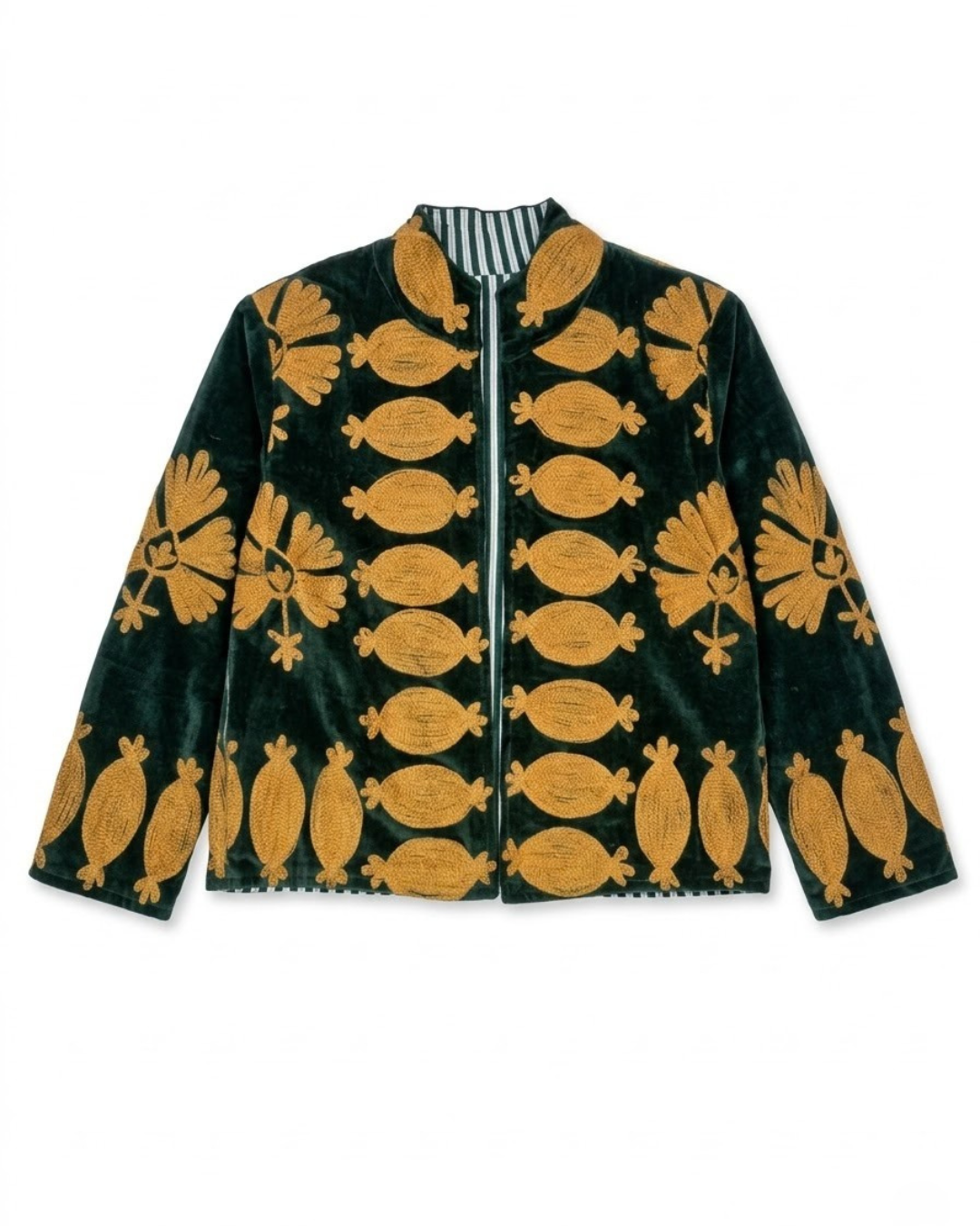 Forest Green Pomegranate Velvet Suzani Jacket