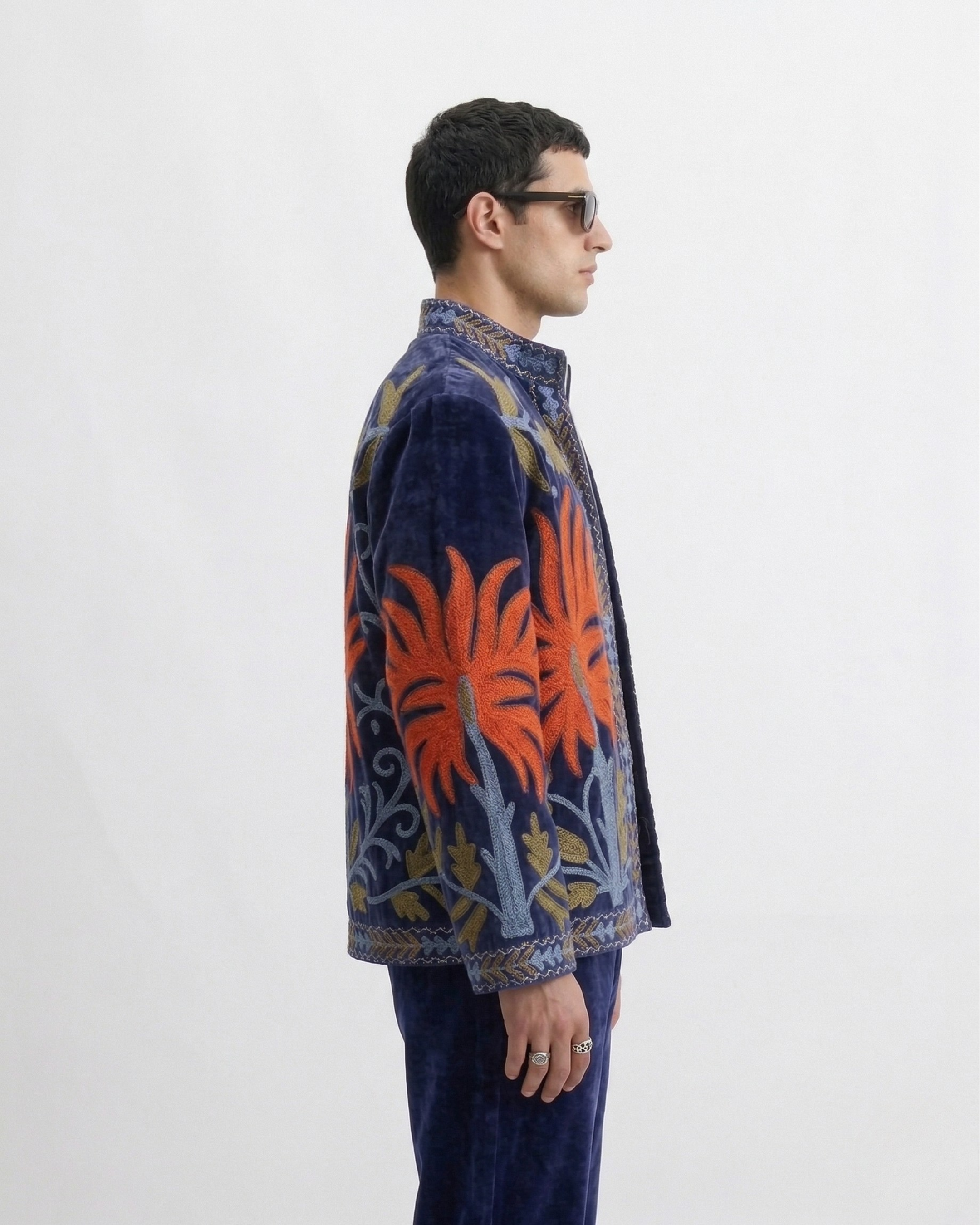 Navy Flame Frond Velvet Suzani Jacket