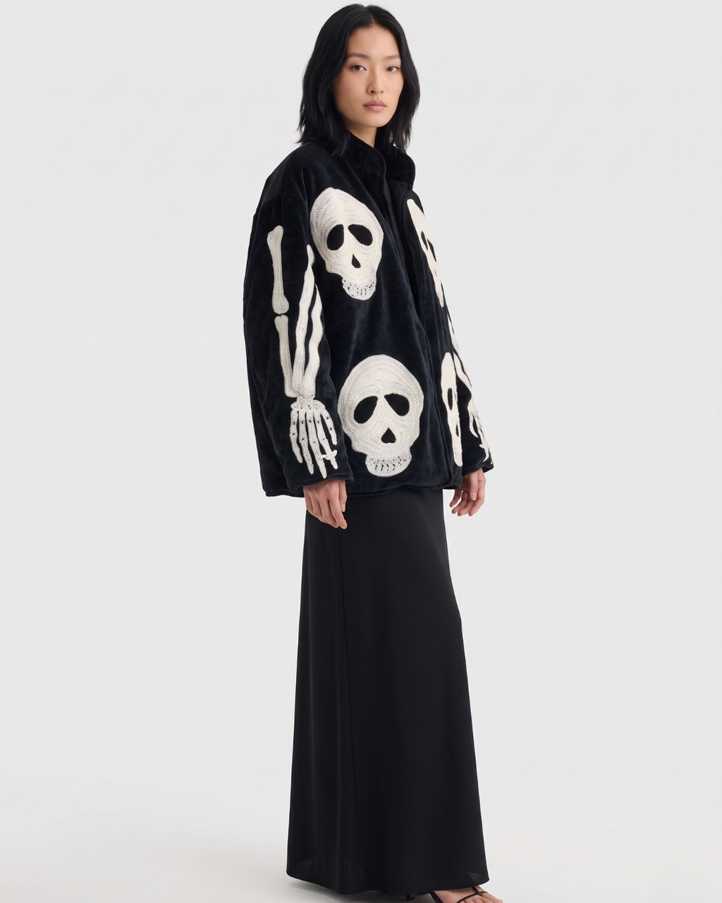Black Skull Velvet Suzani Jacket