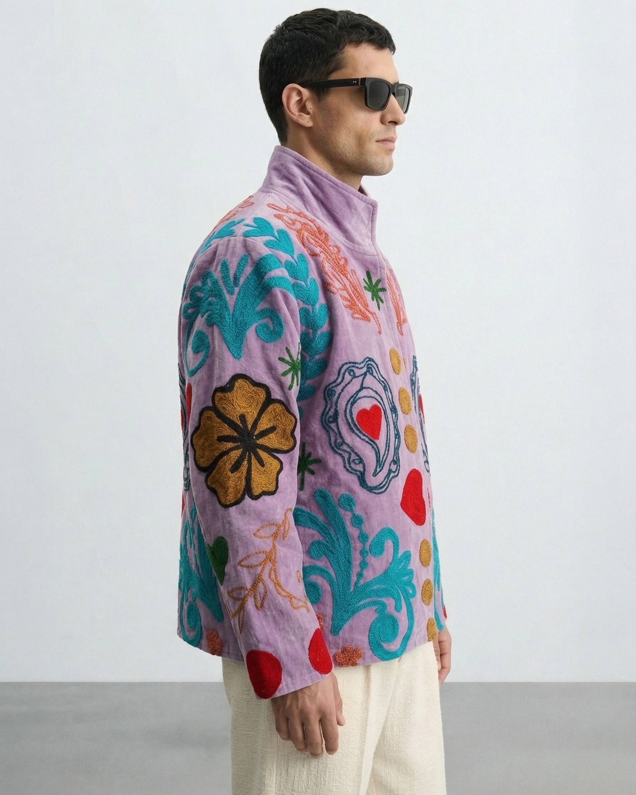 Lavender Heart Mirror Velvet Suzani Jacket