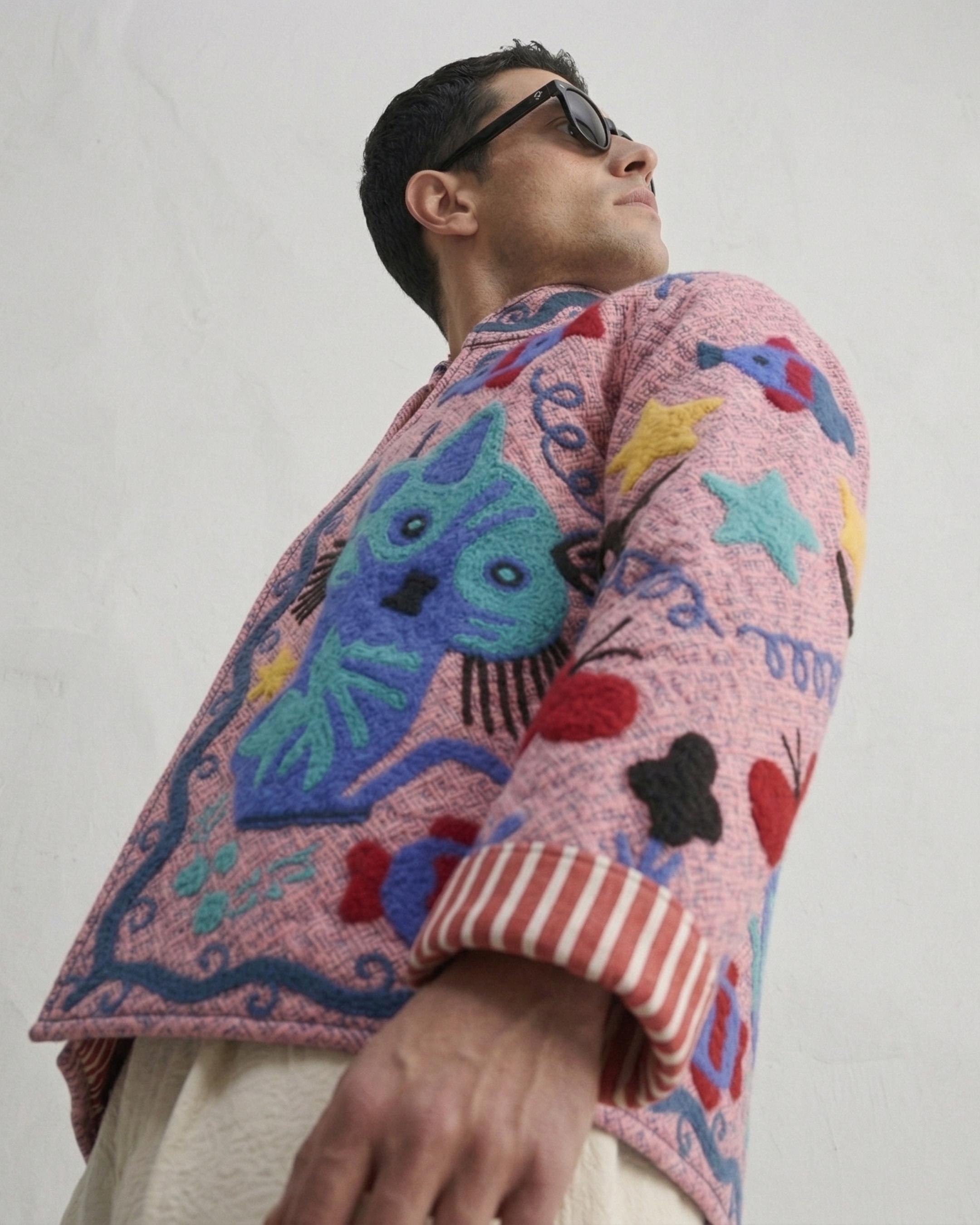 Pink Cat Folk Art Handloom Suzani Jacket