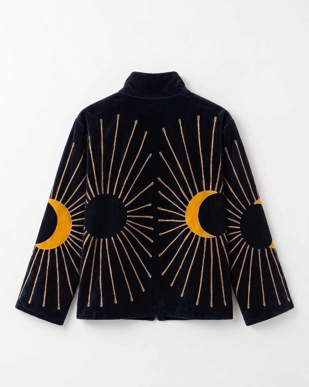 Black Crescent Sun Velvet Suzani Jacket