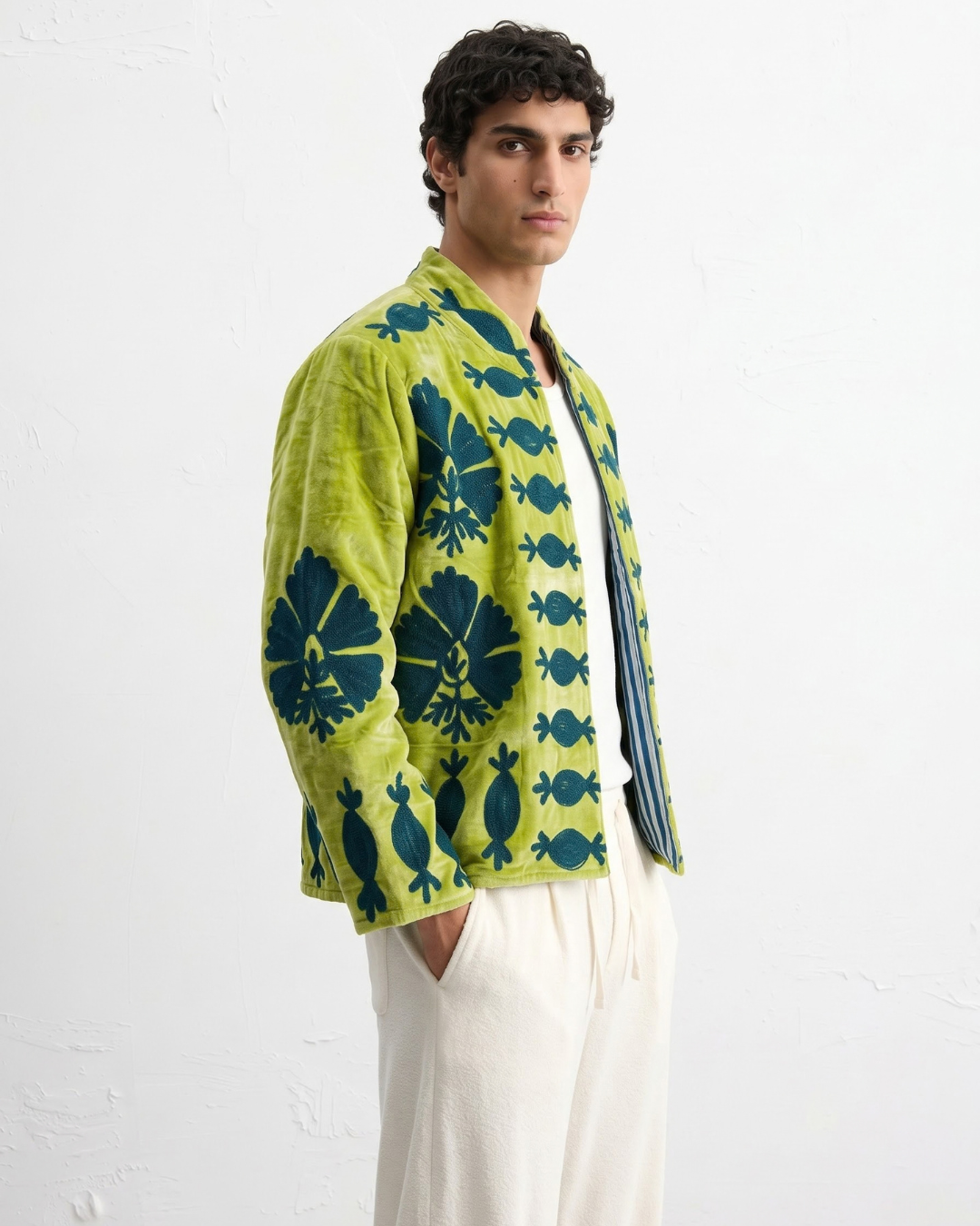 Lime Pomegranate Velvet Suzani Jacket