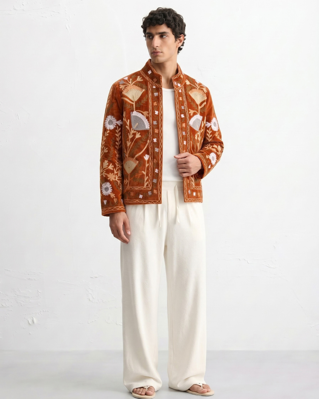 Terracotta Poppy Velvet Suzani Jacket