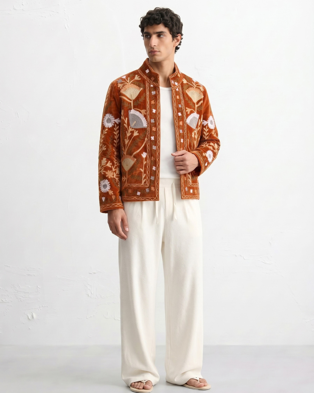 Terracotta Poppy Velvet Suzani Jacket