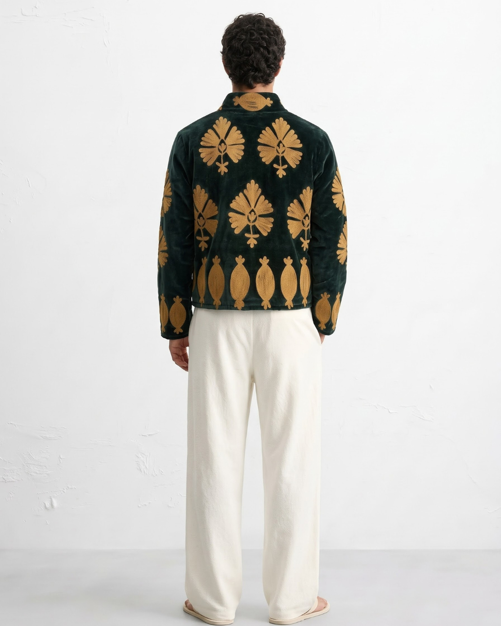 Forest Green Pomegranate Velvet Suzani Jacket