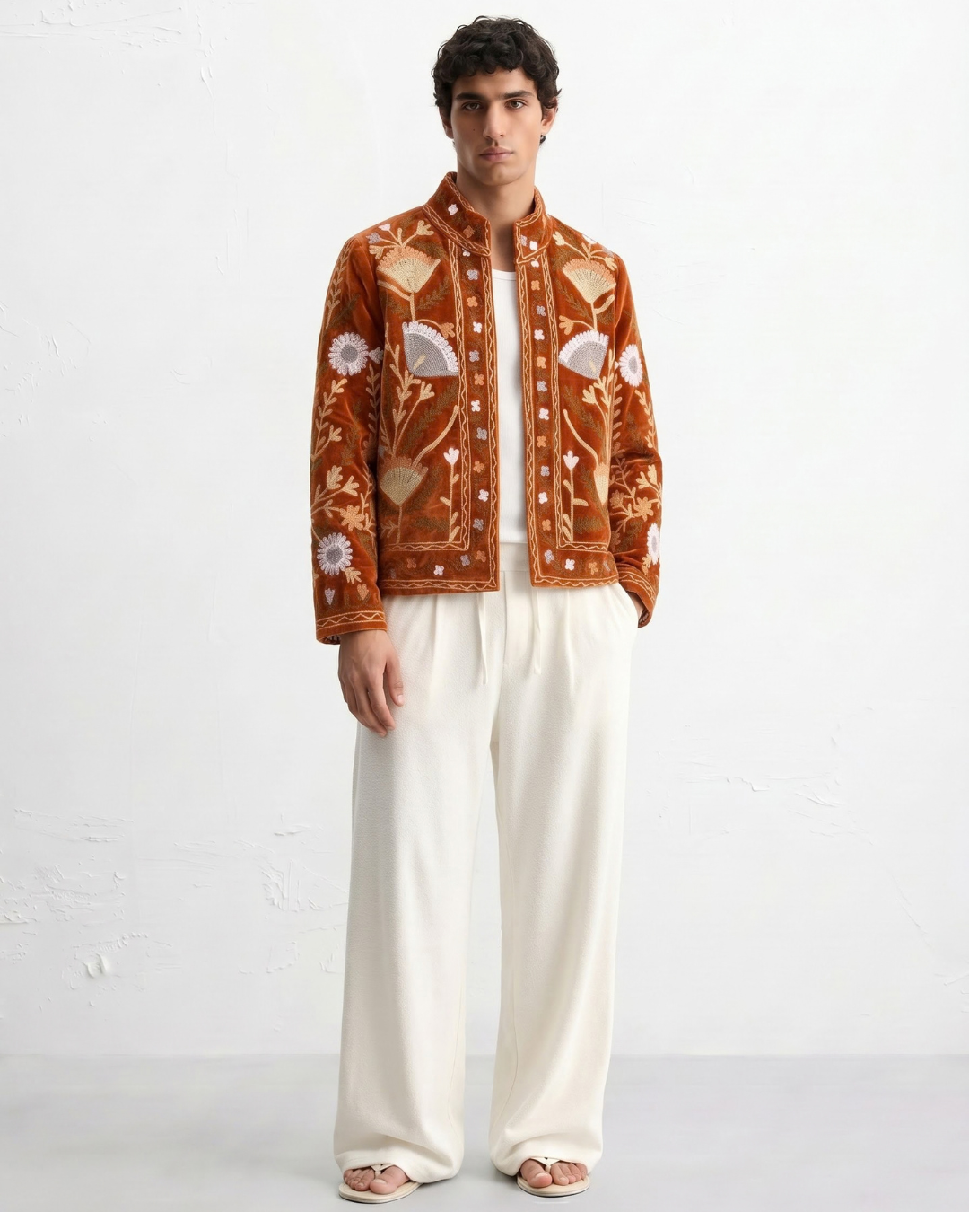 Terracotta Poppy Velvet Suzani Jacket