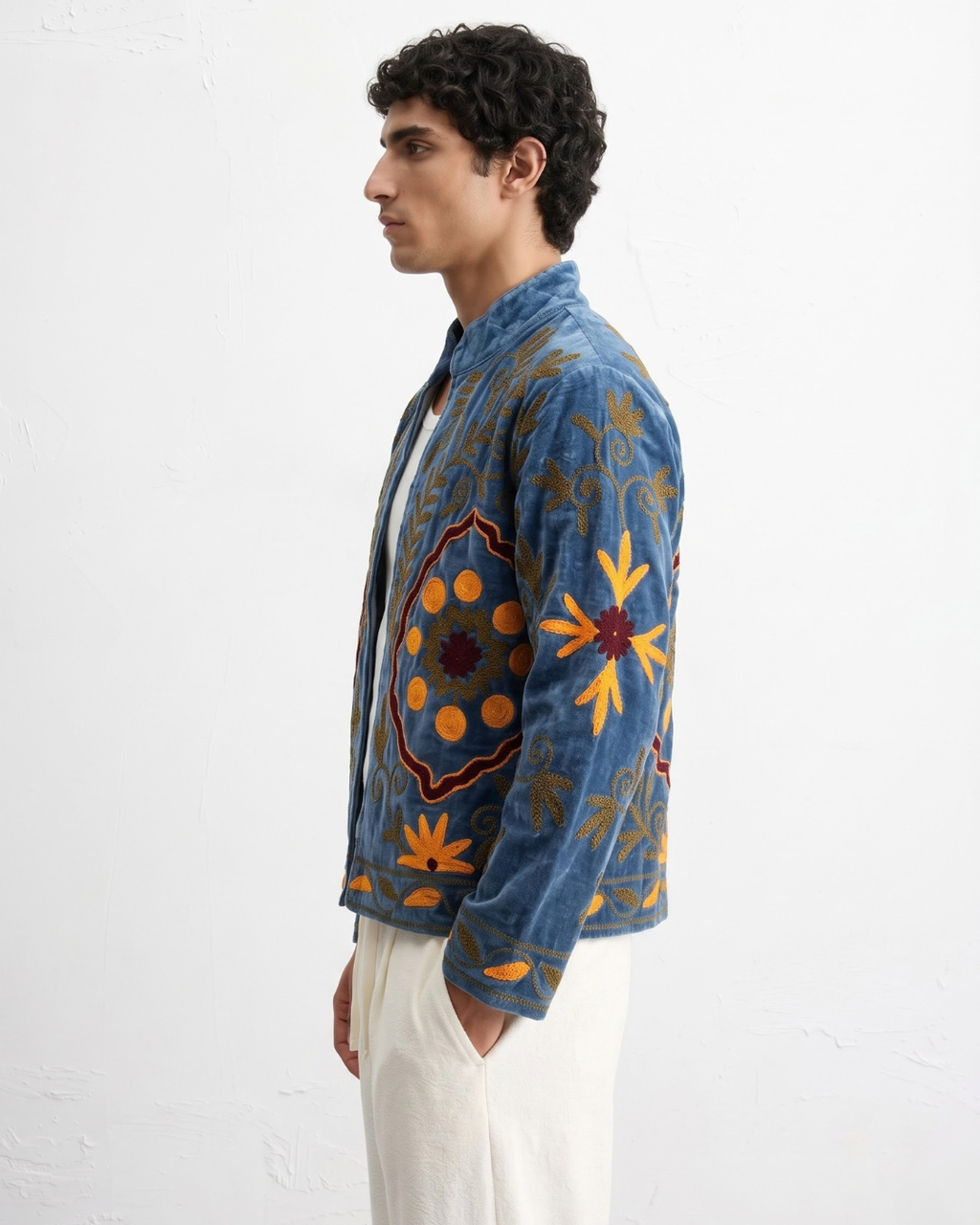Blue Arch Medallion Velvet Suzani Jacket