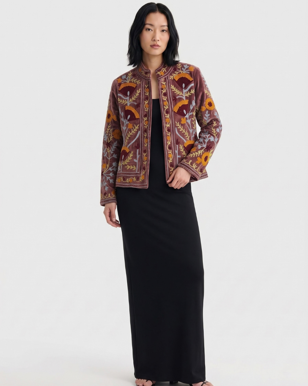 Mauve Poppy Velvet Suzani Jacket