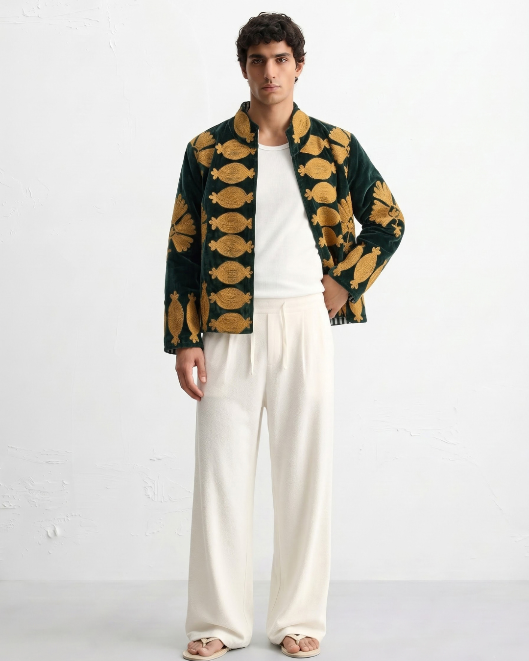Forest Green Pomegranate Velvet Suzani Jacket