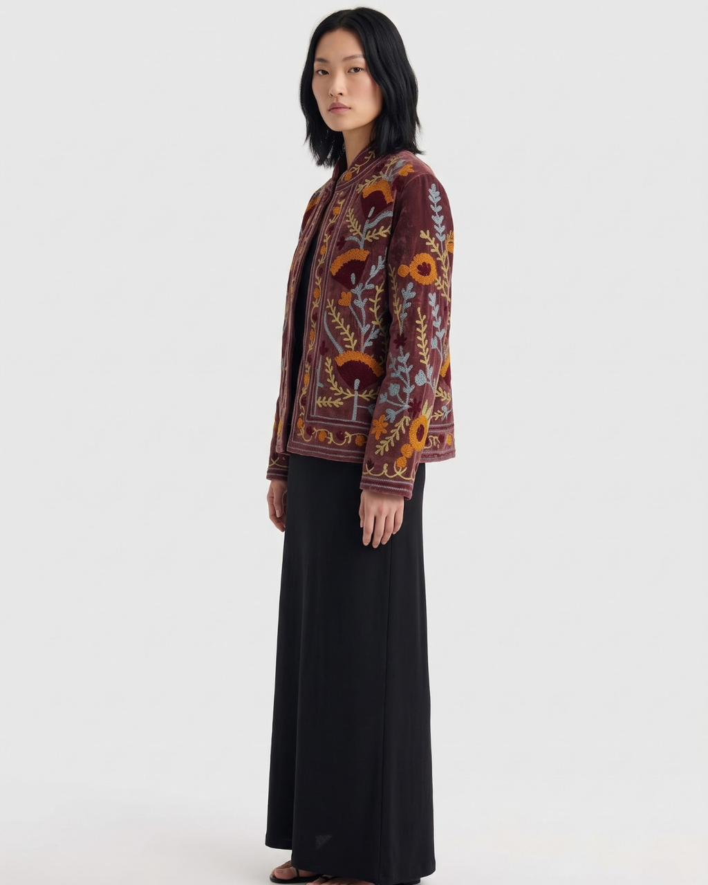 Mauve Poppy Velvet Suzani Jacket