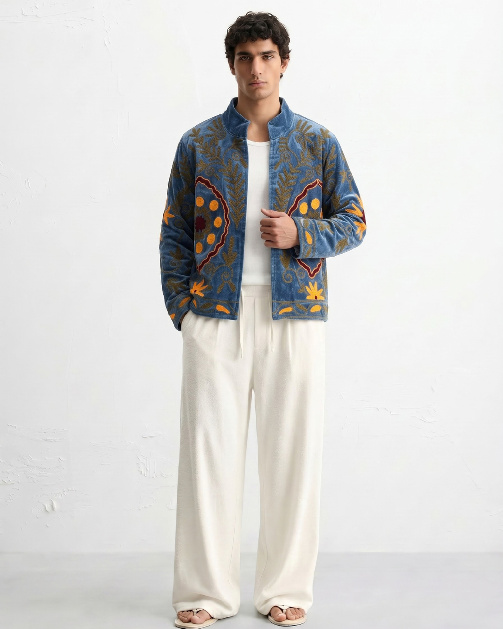 Blue Arch Medallion Velvet Suzani Jacket