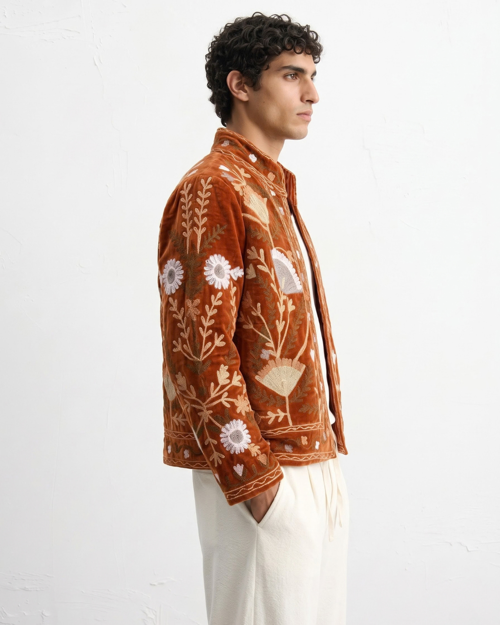 Terracotta Poppy Velvet Suzani Jacket