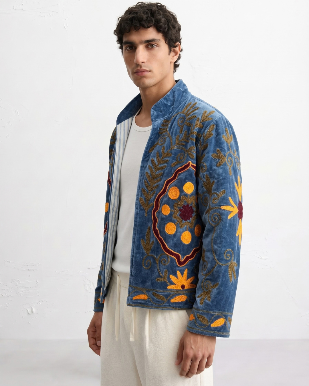 Blue Arch Medallion Velvet Suzani Jacket