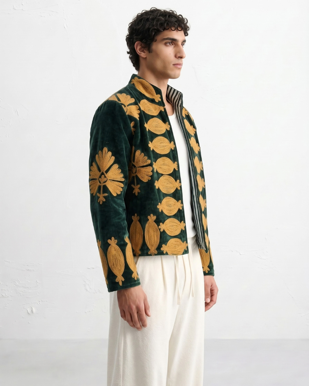 Forest Green Pomegranate Velvet Suzani Jacket