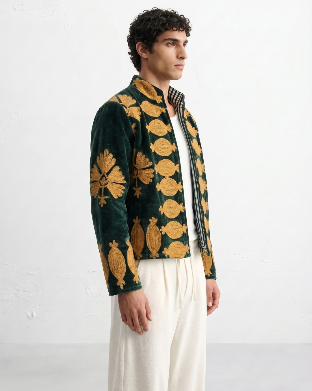 Forest Green Pomegranate Velvet Suzani Jacket