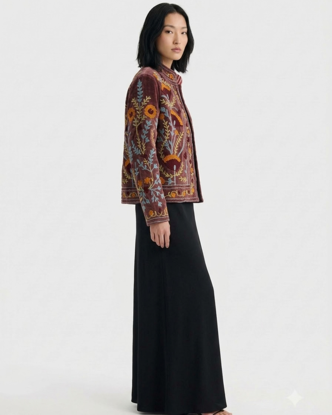 Mauve Poppy Velvet Suzani Jacket